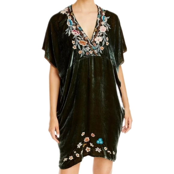 Johnny Was Dresses & Skirts - Johnny Was Serafina green Velvet silk floral embroidered kaftan tunic dress XS